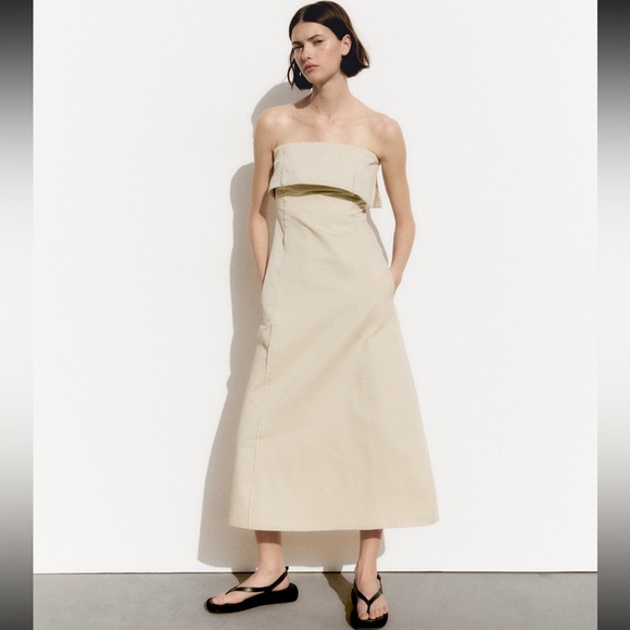 NWT ZARA GABARDINE DRESS  LIGHT BEIGE - Size L - Picture 1 of 7